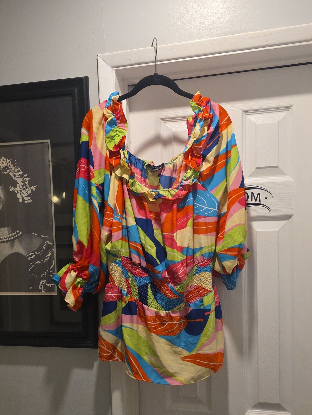 Ashley Stewart Multicolor Ruffle-Neck Smocked-Waist Tunic